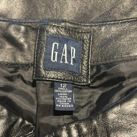 GAP Vintage Y2K Womens Black 100% Leather Bootcut Pans Size 12 Full Lined - Picture 9 of 9